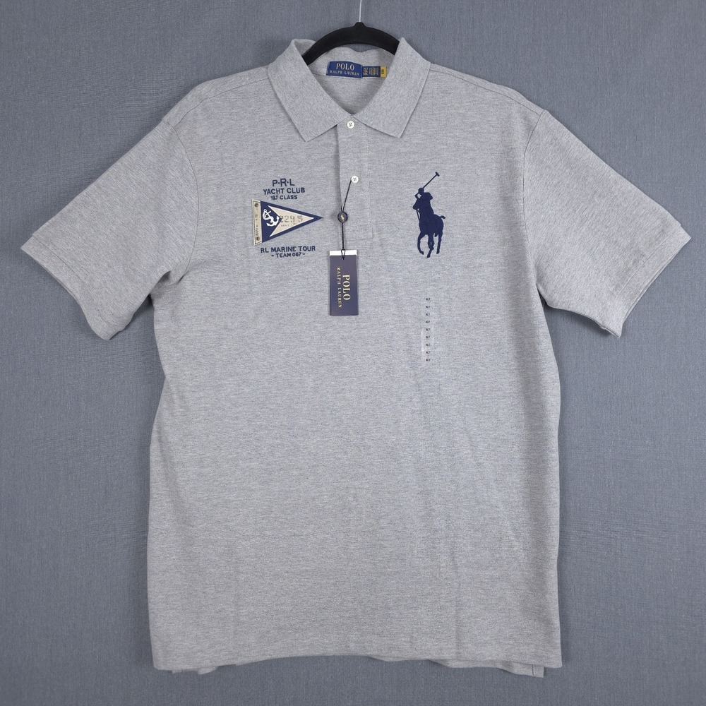 Ralph Lauren Yacht Club Big Pony Mesh‎ Polo Mens XLT Heather Gray Short Sleeve